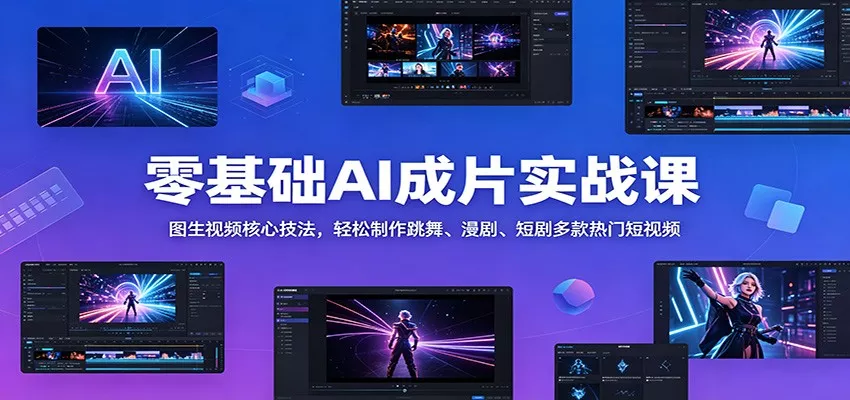 零基础AI成片实战课：图生视频核心技法，轻松制作跳舞、漫剧、短剧多款热门短视频-奇点库