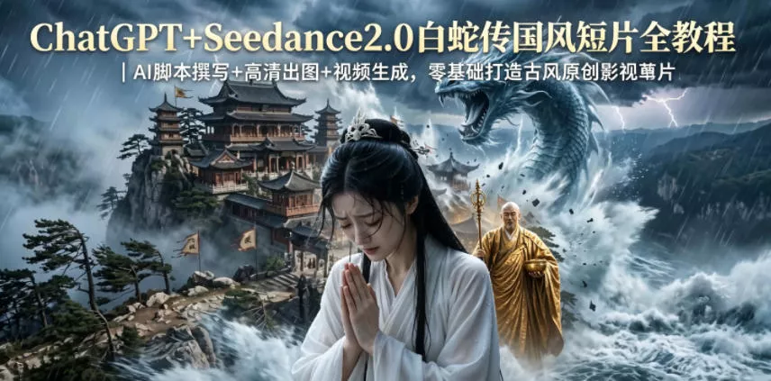ChatGPT+Seedance2.0白蛇传国风短片全教程｜AI脚本撰写+高清出图+视频生成，零基础打造古风原创影视短片-奇点库