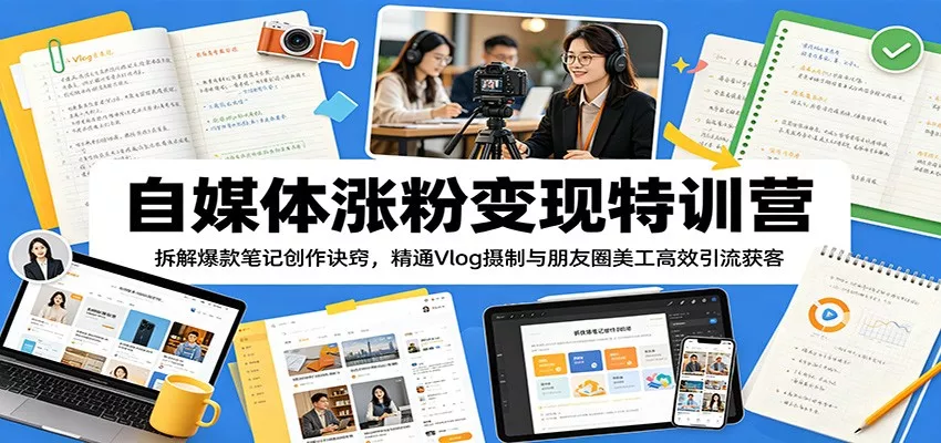 自媒体涨粉变现特训营：拆解爆款笔记创作诀窍，精通Vlog摄制与朋友圈美工高效引流获客-奇点库