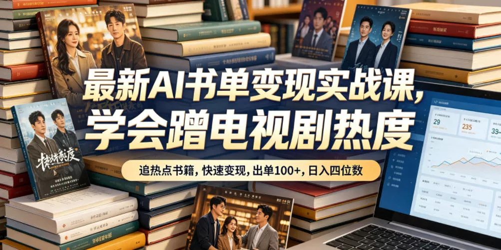 最新AI书单变现实战课，学会蹭电视剧热度，追热点书籍，快速变现，出单100+，日入四位数-奇点库