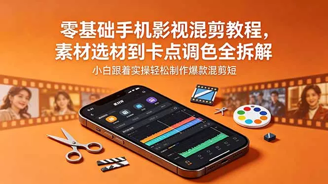 零基础手机影视混剪教程，素材选材到卡点调色全拆解，小白跟着实操轻松制作爆款混剪短片-奇点库
