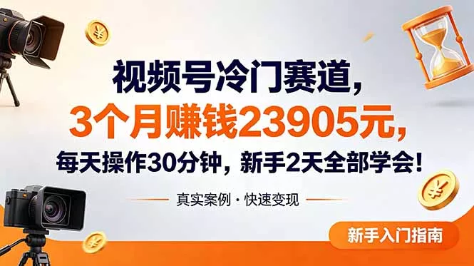 视频号冷门赛道，3个月变现23905元，新手2天学会 每天操作30分钟！-奇点库