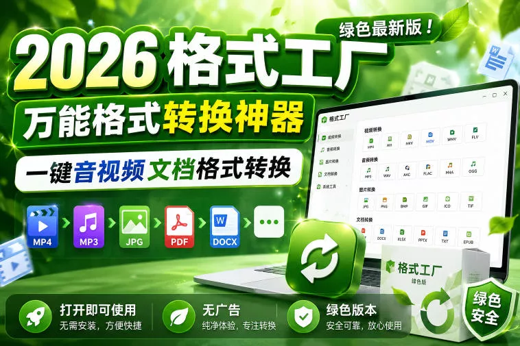 2026格式工厂绿色最新版!万能格式转换神器,一键音视频文档格式转换,打开即可使用,无广告绿色版本
