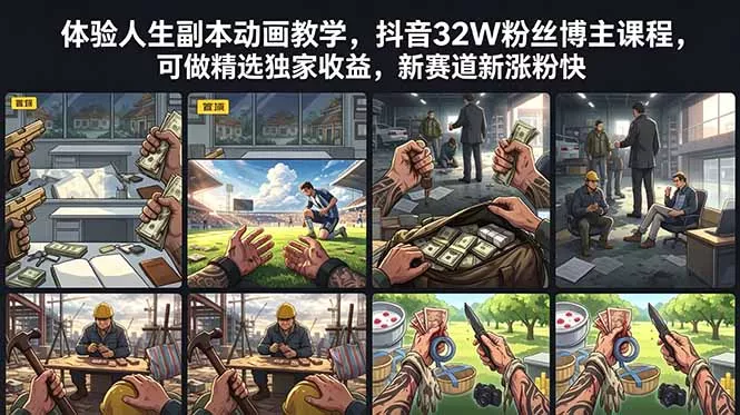 体验人生副本动画教学， 抖音32W粉丝博主课程，可做精选独家收益，新赛道新涨粉快-奇点库