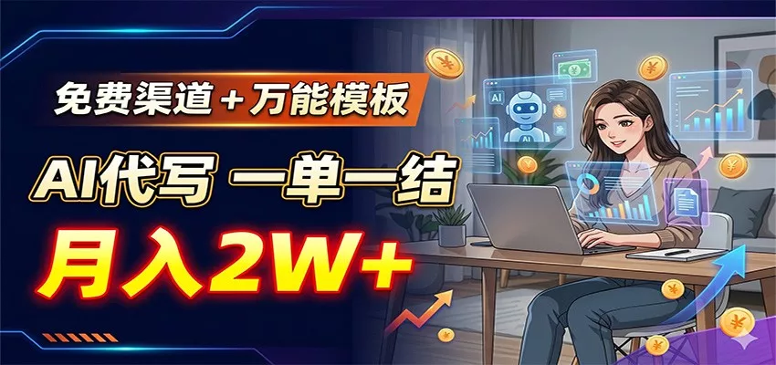 免费渠道+万能模板，AI代写一单一结，月入2W+-奇点库
