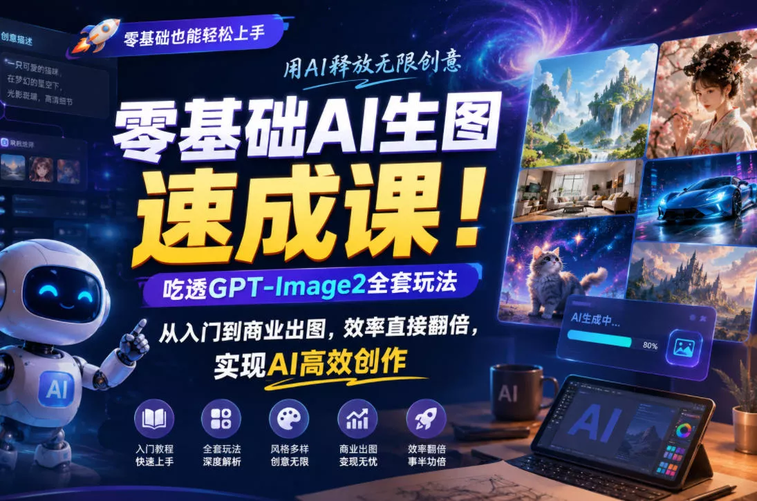 零基础AI生图速成课！吃透GPT-Image2全套玩法，从入门到商业出图，效率直接翻倍，实现AI高效创作-奇点库