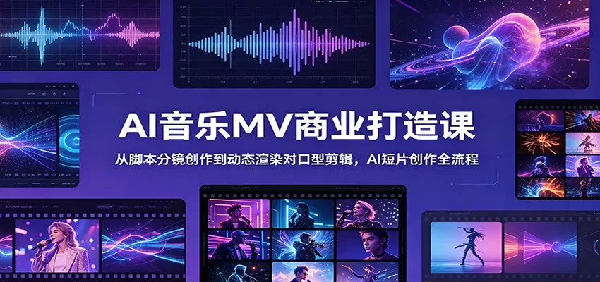AI音乐MV商业打造课:从脚本分镜创作到动态渲染对口型剪辑,AI短片创作全流程-奇点库