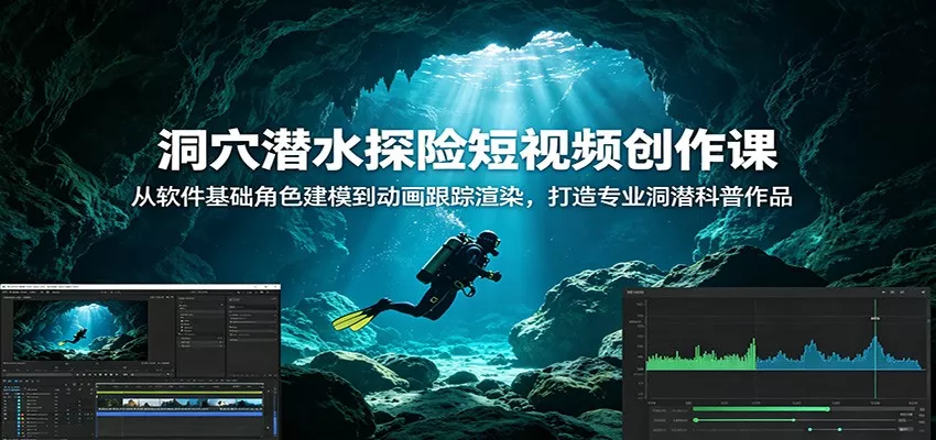 洞穴潜水探险短视频创作课：从软件基础角色建模到动画跟踪渲染，打造专业洞潜科普作品-奇点库