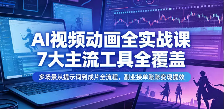 AI视频动画全实战课，7大主流工具全覆盖，多场景从提示词到成片全流程，副业接单账号变现提效-奇点库