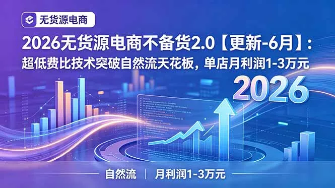 2026无货源电商不备货2.0【更新-6月】：超低费比技术突破自然流天花板，单店月利润1-3万元-奇点库