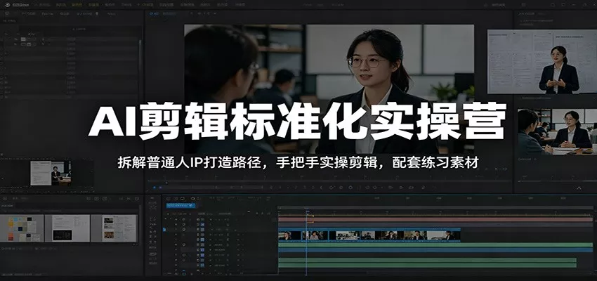 AI剪辑标准化实操营：拆解普通人IP打造路径，手把手实操剪辑，配套练习素材-奇点库