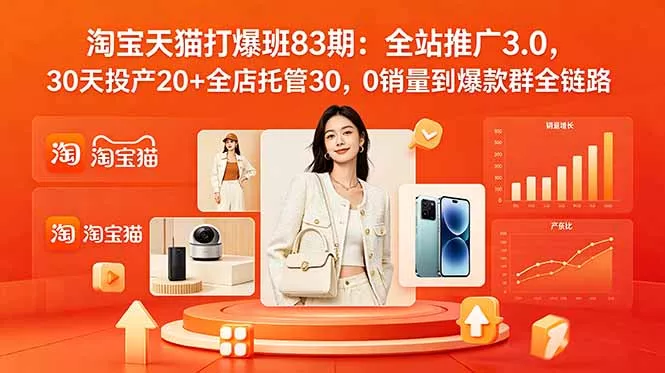 2026淘宝天猫打爆班83期：全站推广3.0，30天投产20+全店托管30，0销量到爆款群全链路-奇点库