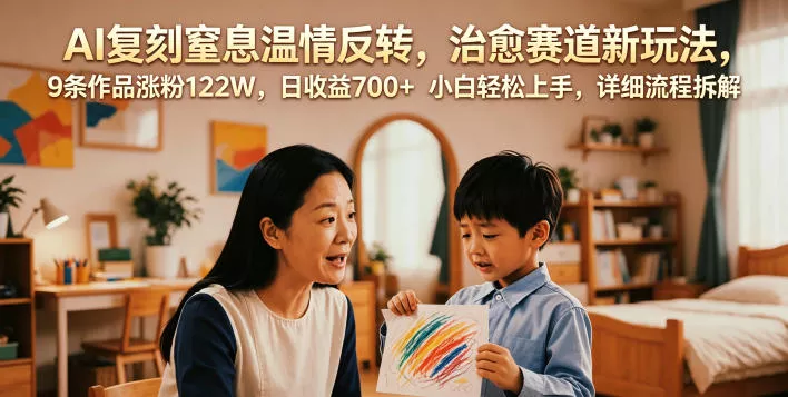 AI复刻窒息温情反转，治愈赛道新玩法，9条作品涨粉122W，日收益700+ 小白轻松上手，详细流程拆解-奇点库
