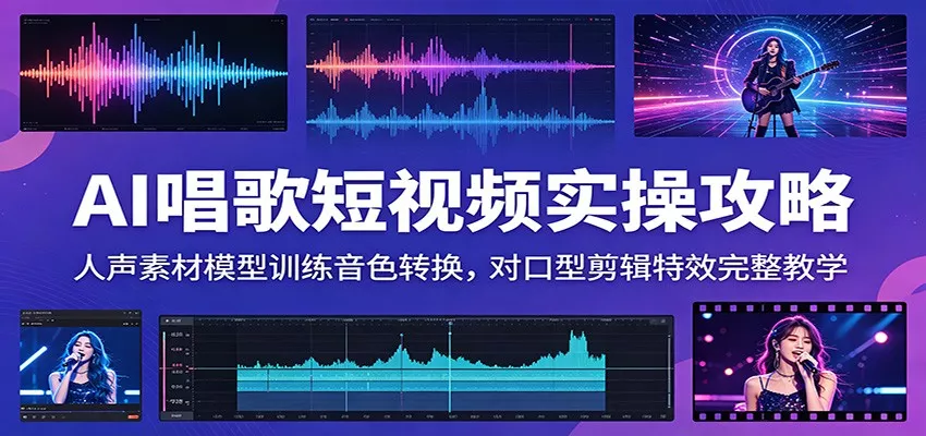 AI唱歌短视频实操攻略：人声素材模型训练音色转换，对口型剪辑特效完整教学-奇点库