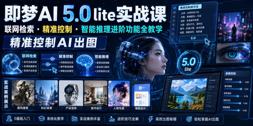 即梦AI 5.0 lite实战课，联网检索・精准控制・智能推理进阶功能全教学，精准控制AI出图-奇点库