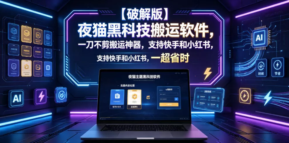 【破解版】夜猫黑科技搬运软件，一刀不剪搬运神器，支持快手和小红书，一键搬运超省时！-奇点库