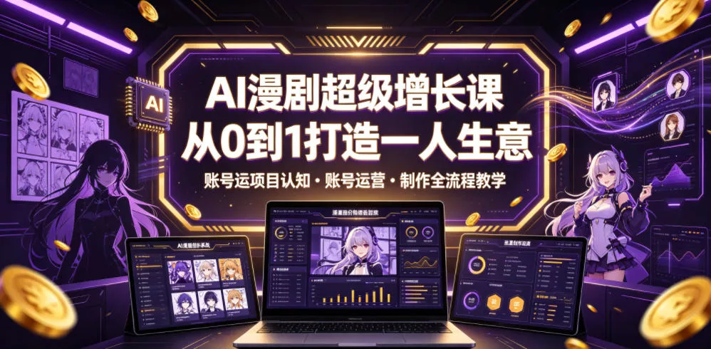 AI漫剧超级增长课，从0到1打造一人生意，项目认知・账号运营・制作全流程教学-奇点库