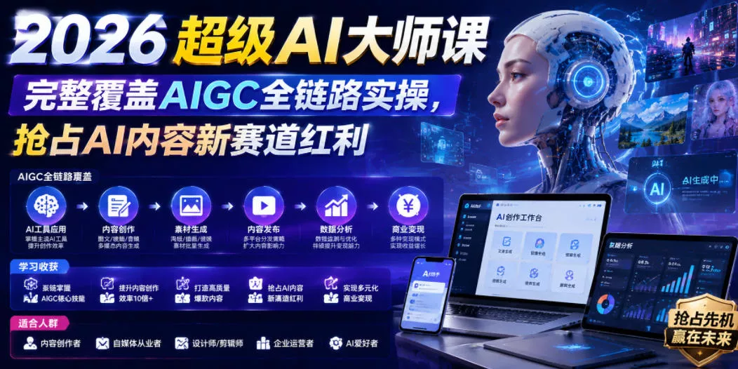 2026超级AI大师课，完整覆盖AIGC全链路实操，抢占AI内容新赛道红利-奇点库