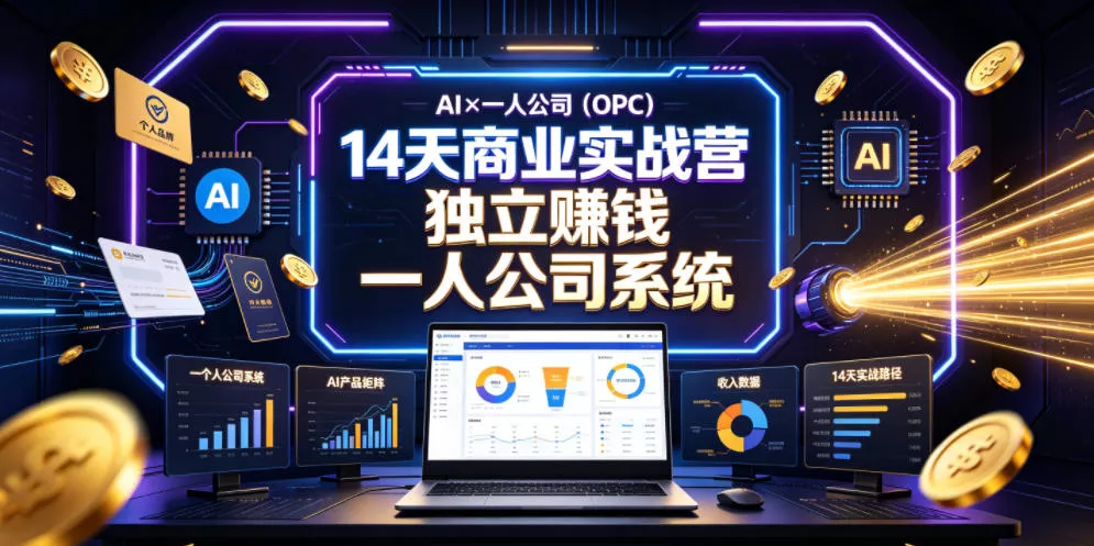 AI×一人公司(OPC)14天商业实战营，用AI帮你搭建一个属于你自己的、能独立賺钱的一人公司系统-奇点库