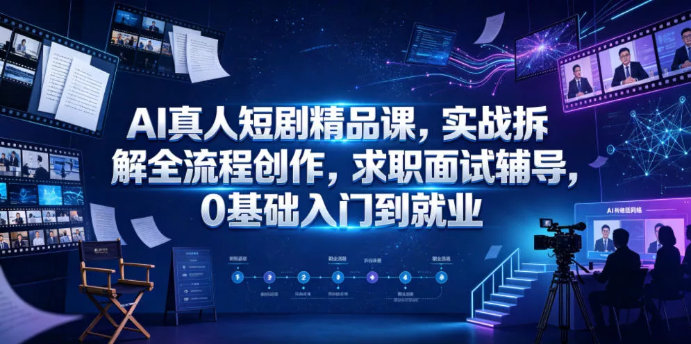 AI真人短剧精品课，实战拆解全流程创作，求职面试辅导，0基础入门到就业-奇点库