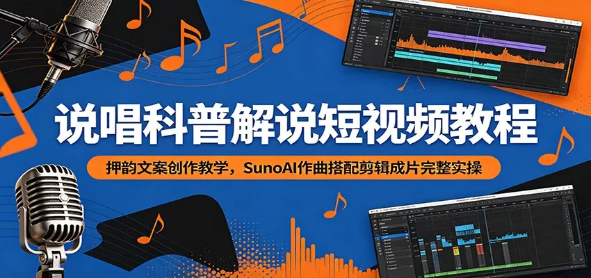说唱科普解说短视频教程：押韵文案创作教学，SunoAI作曲搭配剪辑成片完整实操-奇点库