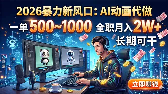 2026暴力新风口：AI动画代做，一单500~1000，全职月入2W+，长期可干-奇点库