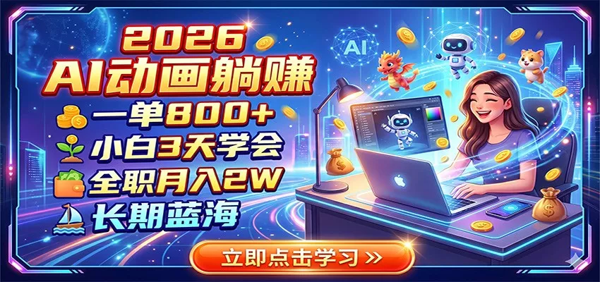2026 AI动画躺赚：一单800+，小白3天学会，全职月入2W，长期蓝海-奇点库