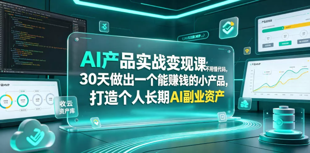 AI产品实战变现课，不用懂代码，30天做出一个能賺钱的小产品，打造个人长期AI副业资产-奇点库
