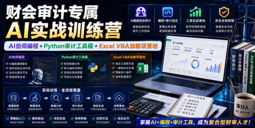 财会审计专属AI实战训练营｜AI协同编程+Python审计工具箱+Excel VBA加载项落地-奇点库