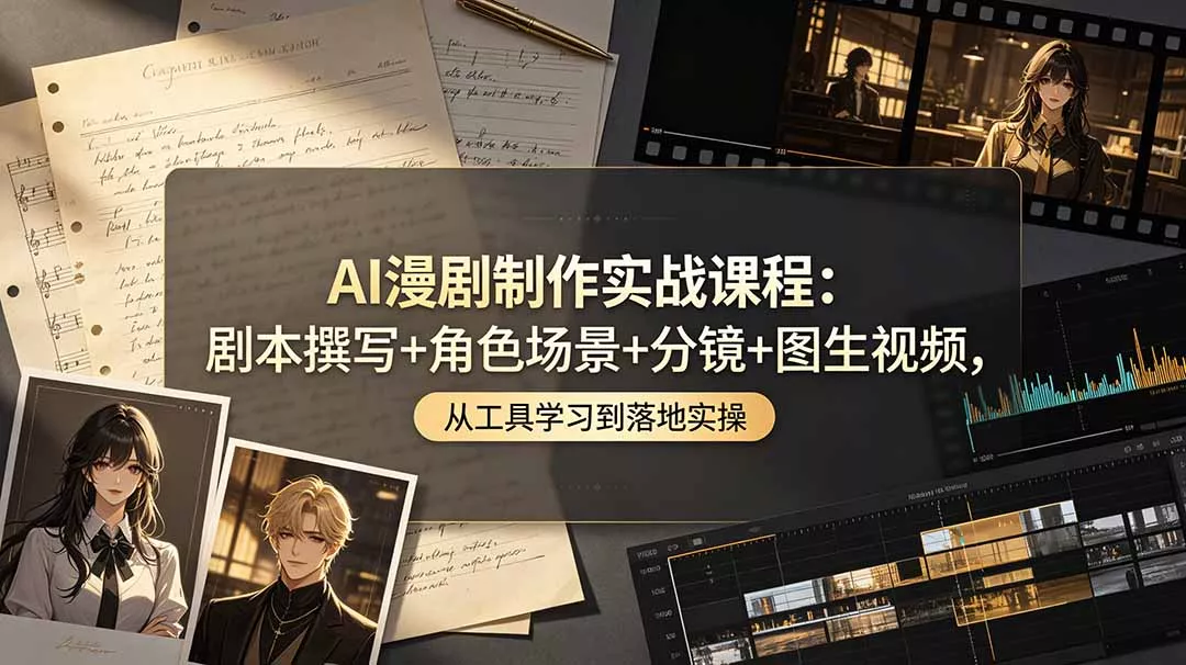AI漫剧制作实战课程：剧本撰写+角色场景+分镜+图生视频，从工具学习到落地实操-奇点库