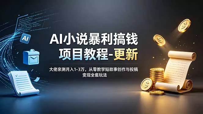 AI小说暴利搞钱项目教程-更新，大佬亲测月入1-3万，从零教学短故事创作与投稿变现全套玩法-奇点库