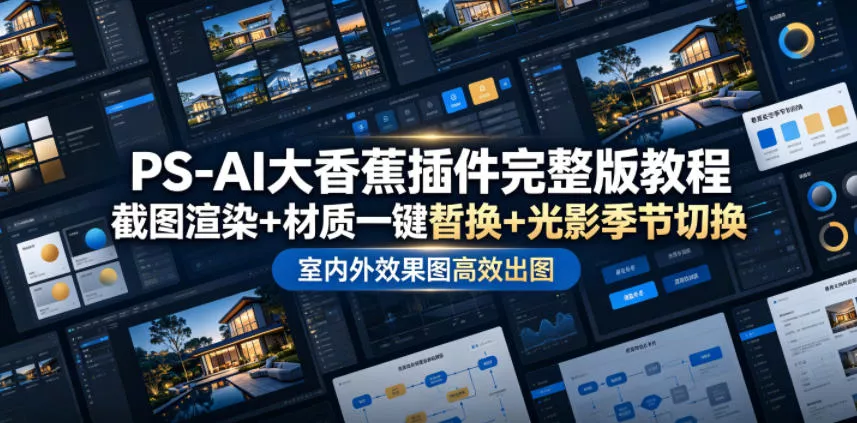 PS-AI大香蕉插件完整版教程，截图渲染+材质一键替换+光影季节切换，室内外效果图高效出图高阶课程-奇点库