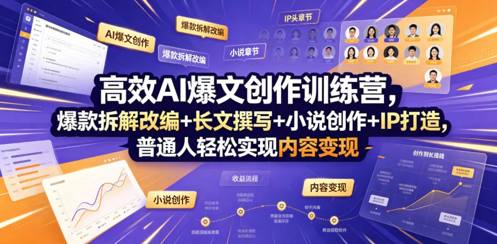 高效AI爆文创作训练营，爆款拆解改编+长文撰写+小说创作+IP打造，普通人轻松实现内容变现-奇点库