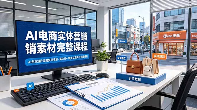 AI电商实体营销素材完整课程，AI创意短片完美复刻实景，实体店一键生成宣传引流短视频-奇点库