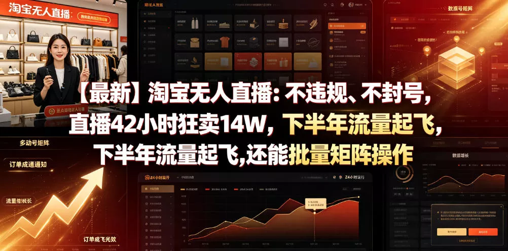 【最新】淘宝无人直播：不违规、不封号，直播42小时狂卖14W，下半年流量起飞，还能批量矩阵操作【揭秘】-奇点库