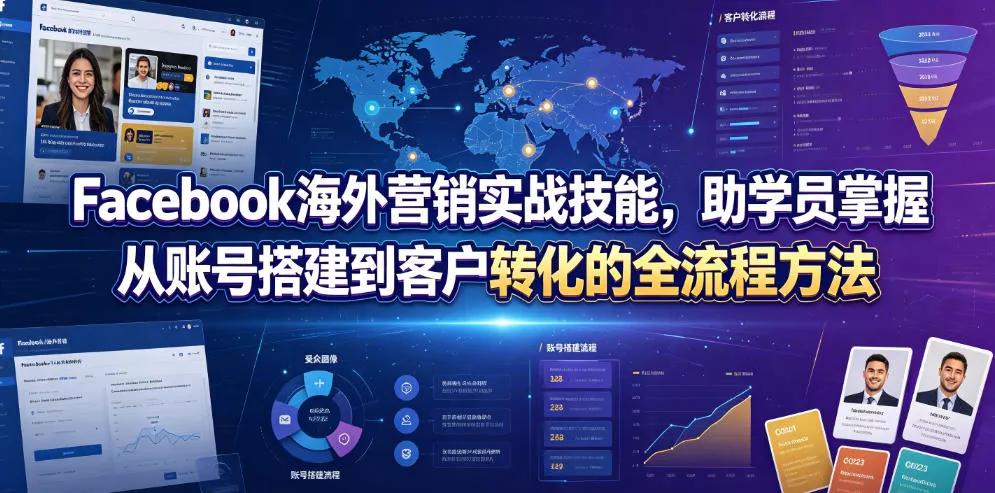 Facebook海外营销实战技能，助学员掌握从账号搭建到客户转化的全流程方法-奇点库