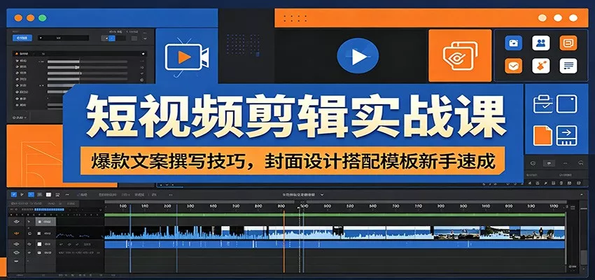 短视频剪辑实战课：爆款文案撰写技巧，封面设计搭配模板新手速成-奇点库