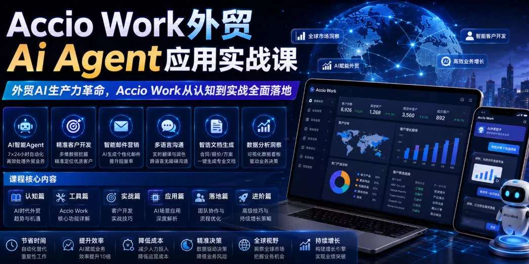 Accio Work外贸Ai Agent应用实战课，外贸AI生产力革命，Accio Work从认知到实战全面落地-奇点库