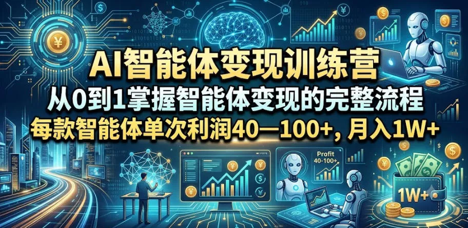 AI智能体变现训练营，从0到1掌握智能体变现的完整流程，每款智能体单次利润40—100+，月入1W+-奇点库