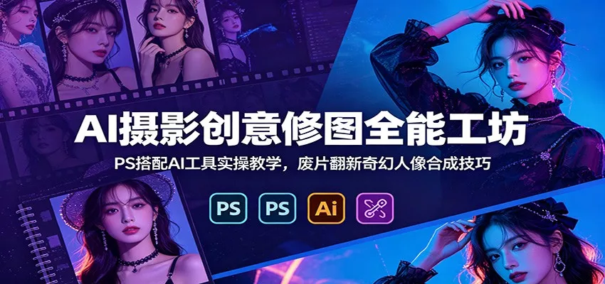 AI摄影创意修图全能工坊：PS搭配AI工具实操教学，废片翻新奇幻人像合成技巧-奇点库