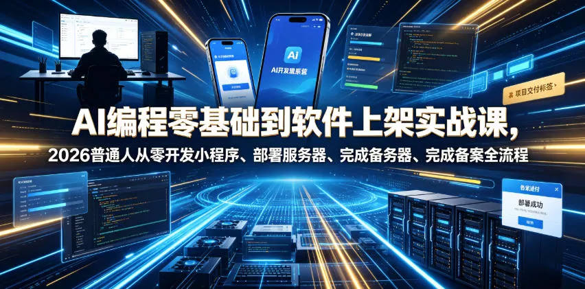 AI编程零基础到软件上架实战课，2026普通人从零开发小程序、部署服务器、完成备案全流程项目落地教程-奇点库