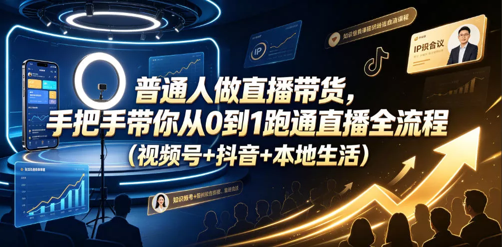 普通人做直播带货，手把手带你从0到1跑通直播全流程(视频号+抖音+本地生活)-奇点库