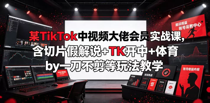 某TikTok中视频大佬会员实战课，含切片假解说+TK开中+体育by一刀不剪等玩法教学-奇点库