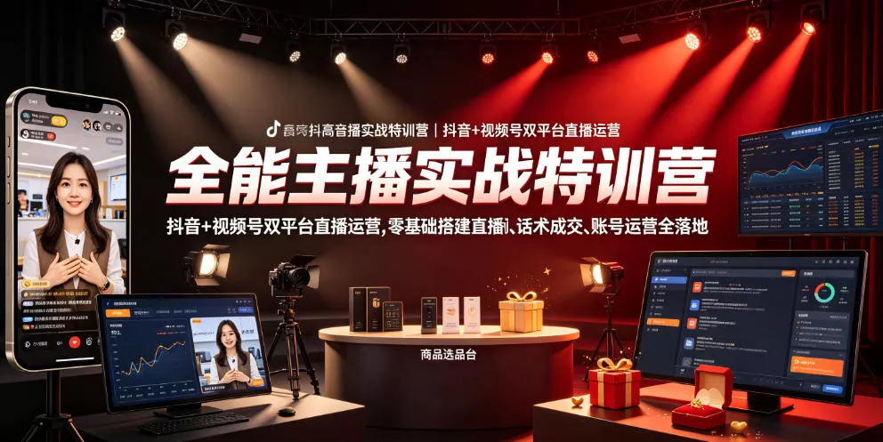 全能主播实战特训营｜抖音+视频号双平台直播运营，零基础搭建直播间、精准选品、话术成交、账号运营全落地-奇点库