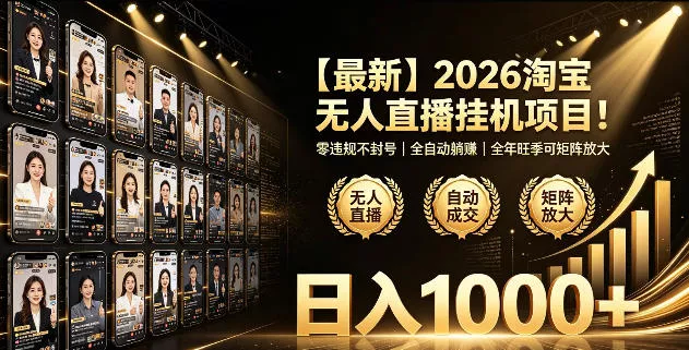 2026淘宝无人直播挂播项目！零违规不封号，全自动躺賺，全年旺季可矩阵放大，日入1000+【揭秘】-奇点库