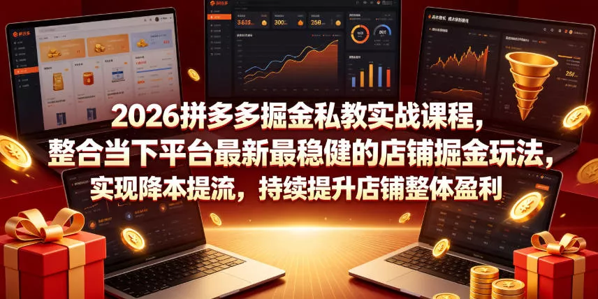 2026拼多多掘金私教实战课程，整合当下平台最新最稳健的店铺掘金玩法，实现降本提流，持续提升店铺整体盈利-奇点库
