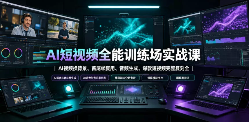 AI短视频全能训练场实战课｜AI视频换背景、首尾帧复用、音频生成、爆款短视频完整复刻全套实操教学-奇点库