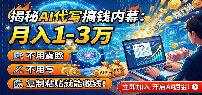 揭秘AI代写搞钱内幕：月入1-3万，不用露脸不用写，复制粘贴就能收钱！-奇点库