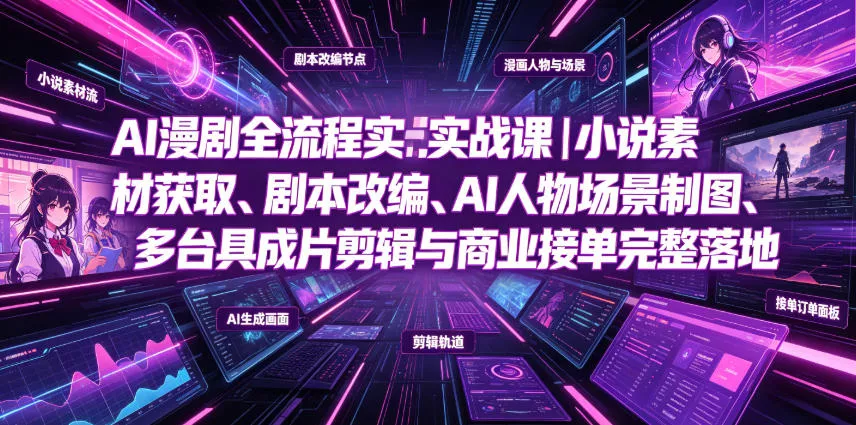 AI漫剧全流程实战课｜小说素材获取、剧本改编、AI人物场景制图、多工具成片剪辑、平台付费变现与商业接单完整落地-奇点库