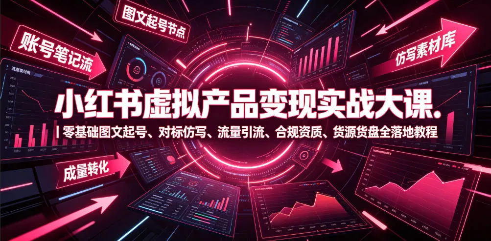 小红书虚拟产品变现实战大课｜零基础图文起号、对标仿写、流量引流、合规资质、货源货盘全落地教程-奇点库